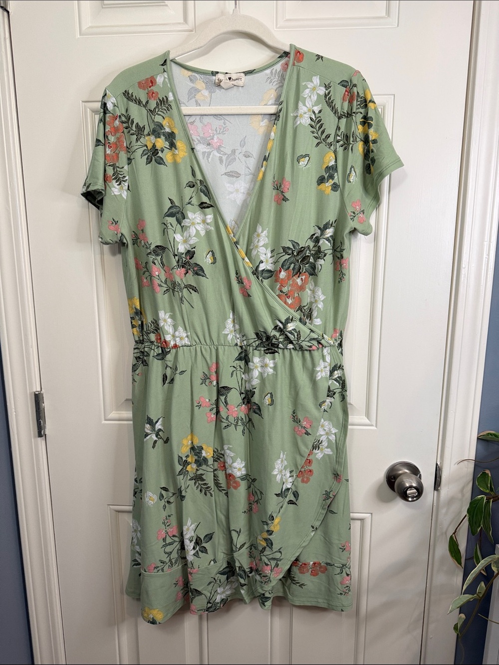 Derek Heart Sage Green Floral Wrap Midi Dress